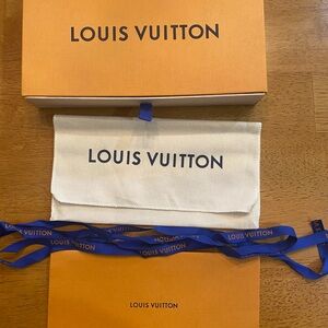 Louis Vuitton Wallet Box, Orange Box with White Dust Pouch and Blue Ribbon